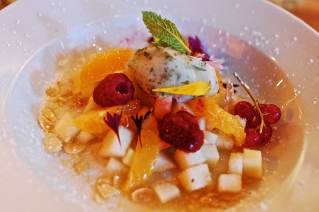 Fruit salad with edible flowers