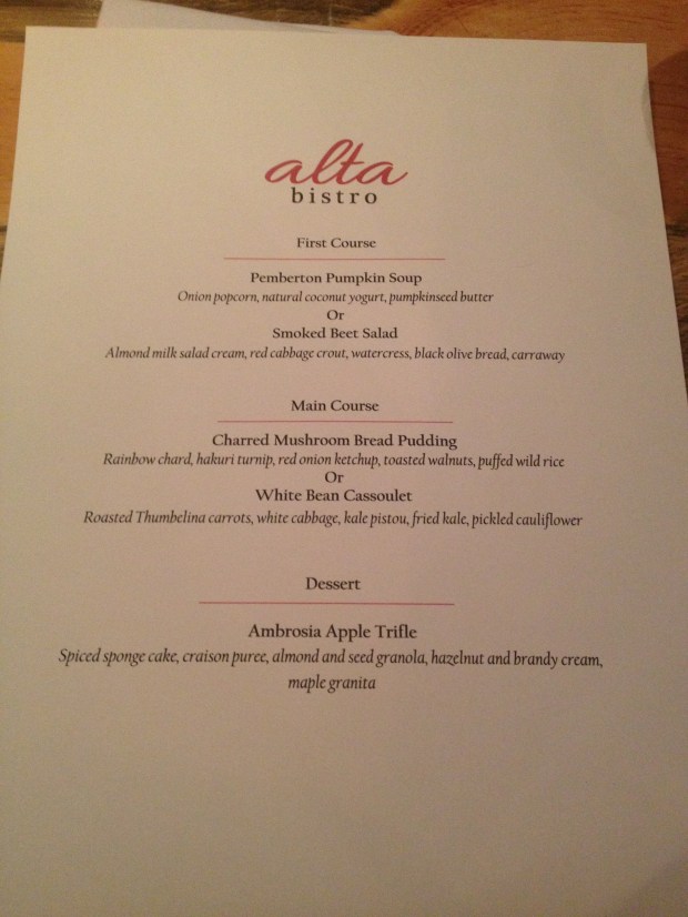 Alta Bistro Vegan Dine-Out