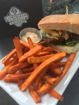 GLC Tempeh Burger with Yam Fries